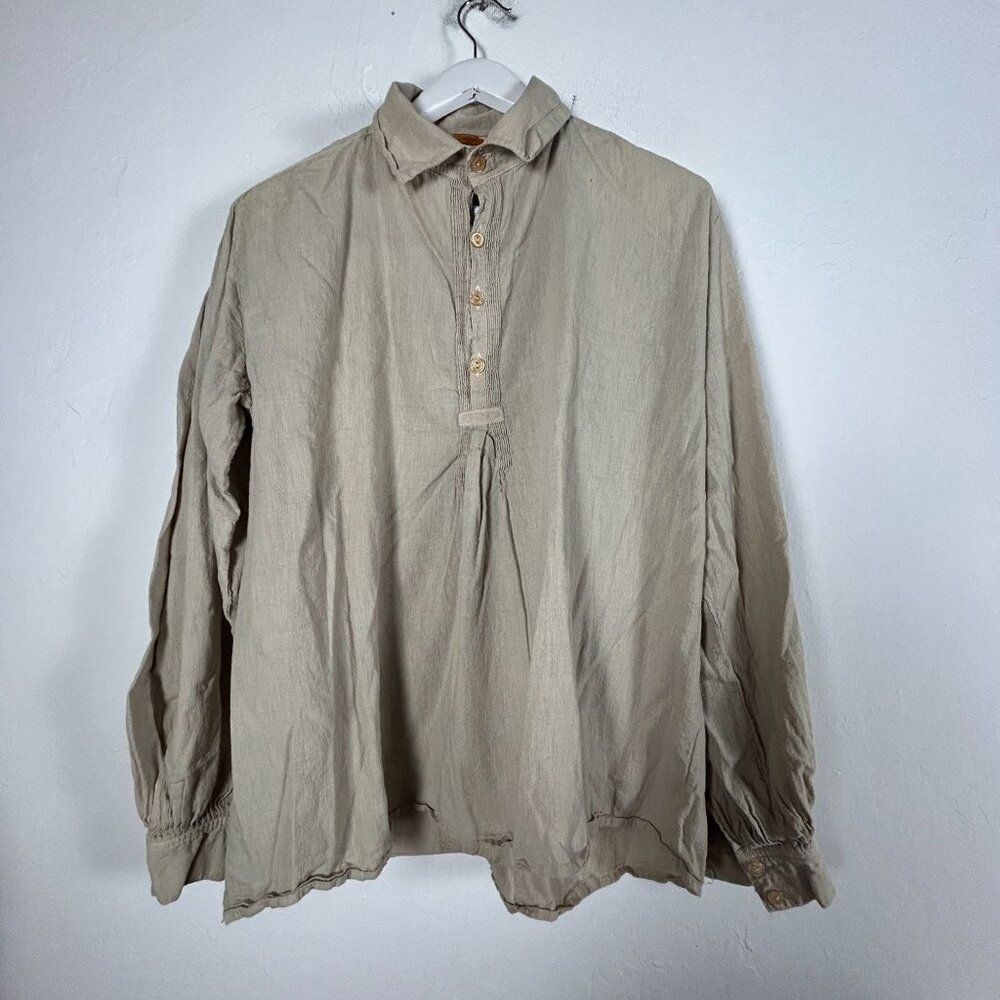 Ann Maurice Womens XL Beige Cotton Button-Up Popover Tunic Shirt Relaxed Casual